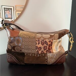 Coach Patchwork Leather and Suede Shoulder Bag in Brown